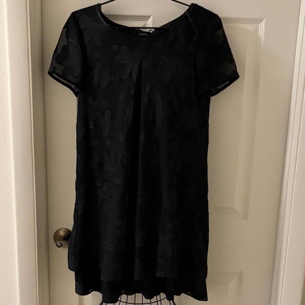 Vintage Liz Claiborne Night Dress Black Floral Burnout Sheer Overlay Sz 6 Whimsy